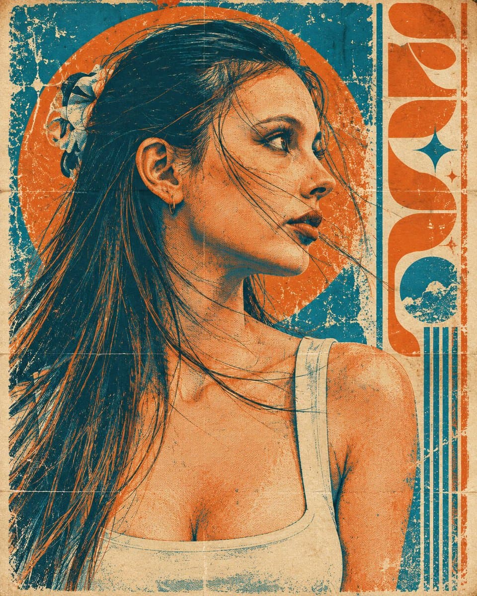 Retro Duotone Screen-Print Portrait