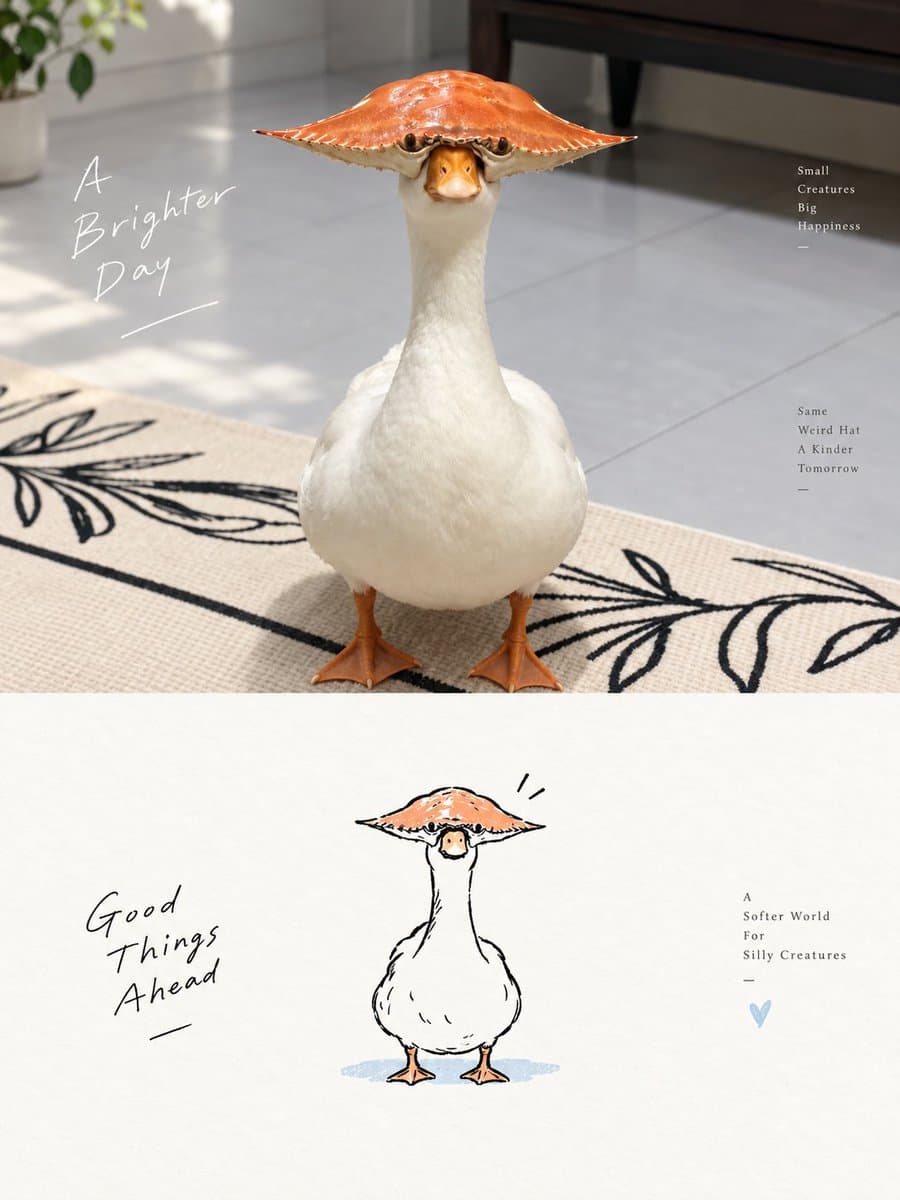 Duck Wearing Crab Shell Hat