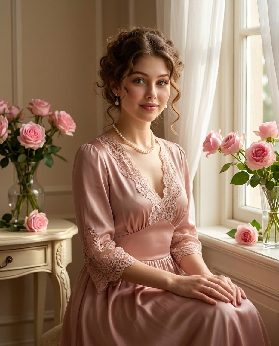 Identity-Preserving Satin Dress Portrait