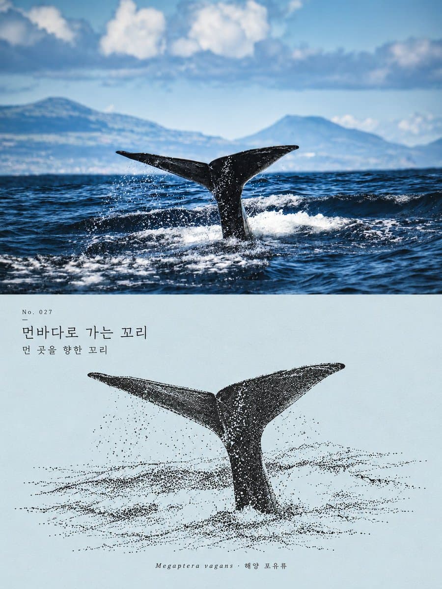 Whale Tail Photo & Ink Illustration Diptych
