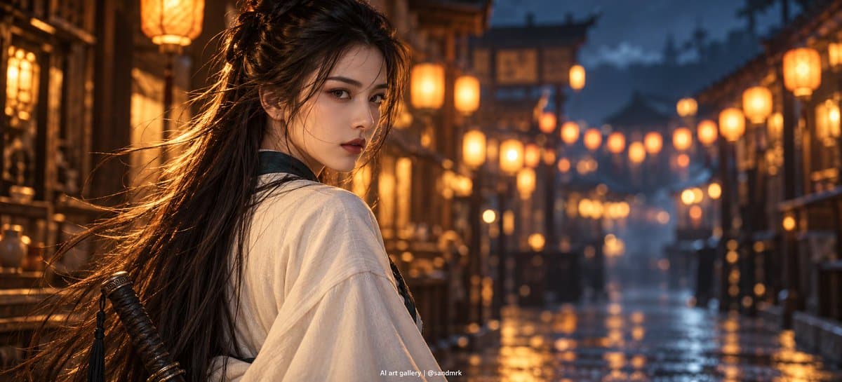 Cinematic Night Market Swordswoman