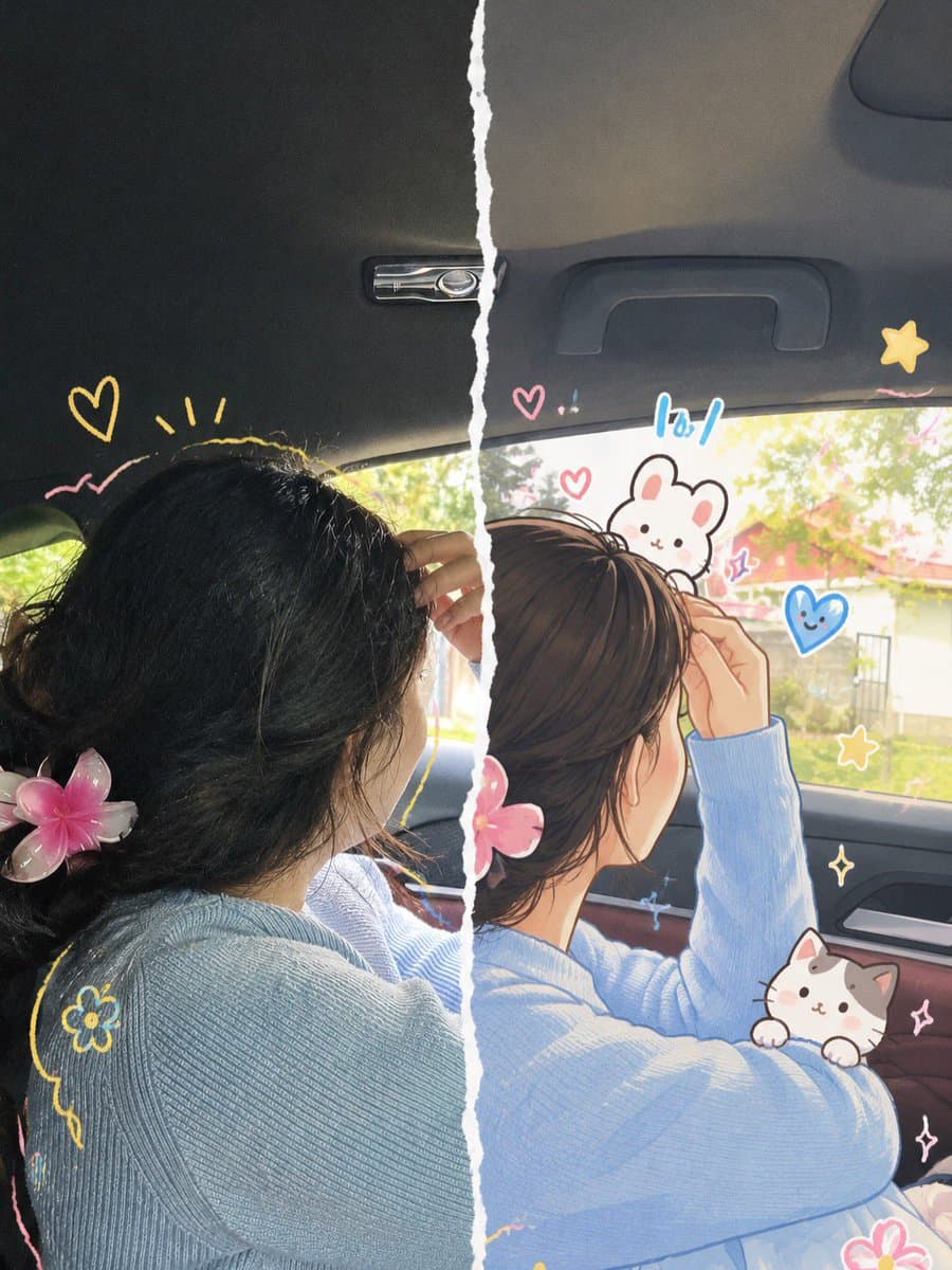 Split-Screen Realistic and Anime Illustration