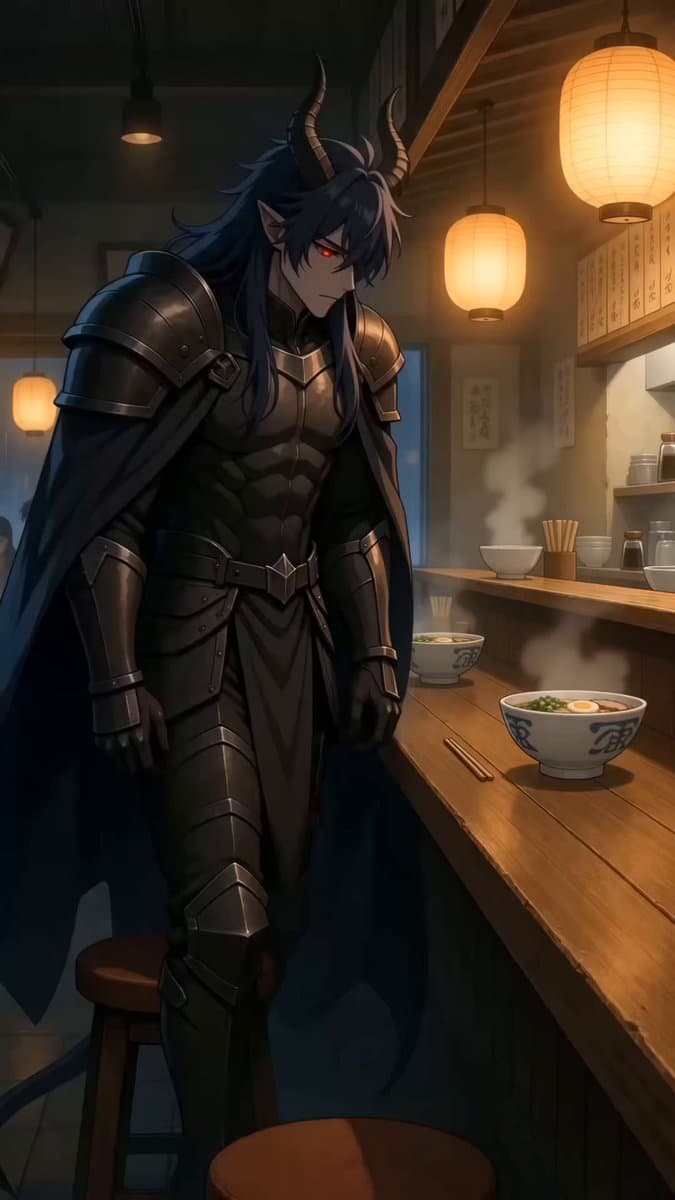 90s Anime Style Demon Lord Ramen Shop Break