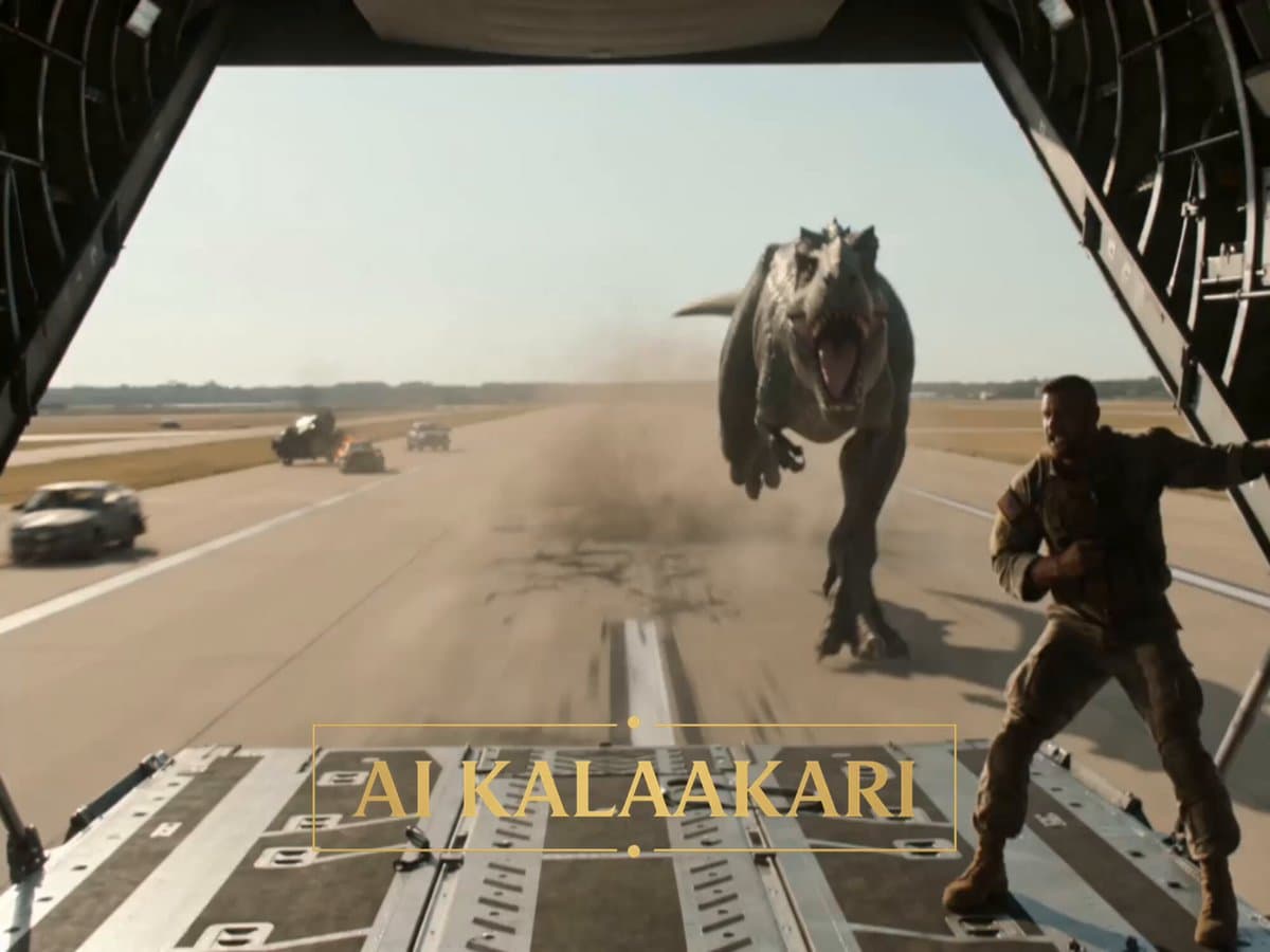 T-Rex vs Military Cargo Plane Action Scene