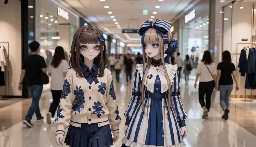 Anime Characters in Photorealistic Shopping Mall
