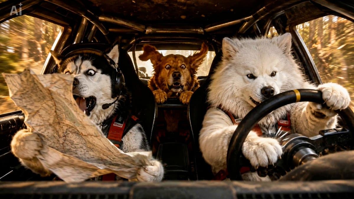 Funny Dog Rally Racing Team