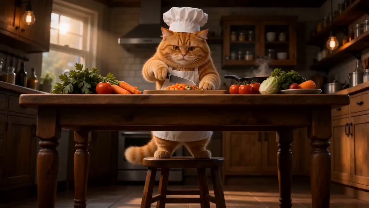 Cinematic Cat Chef Cooking Tutorial