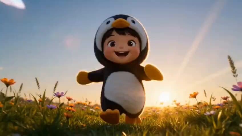 3D Chibi Penguin Girl Butterfly Chase