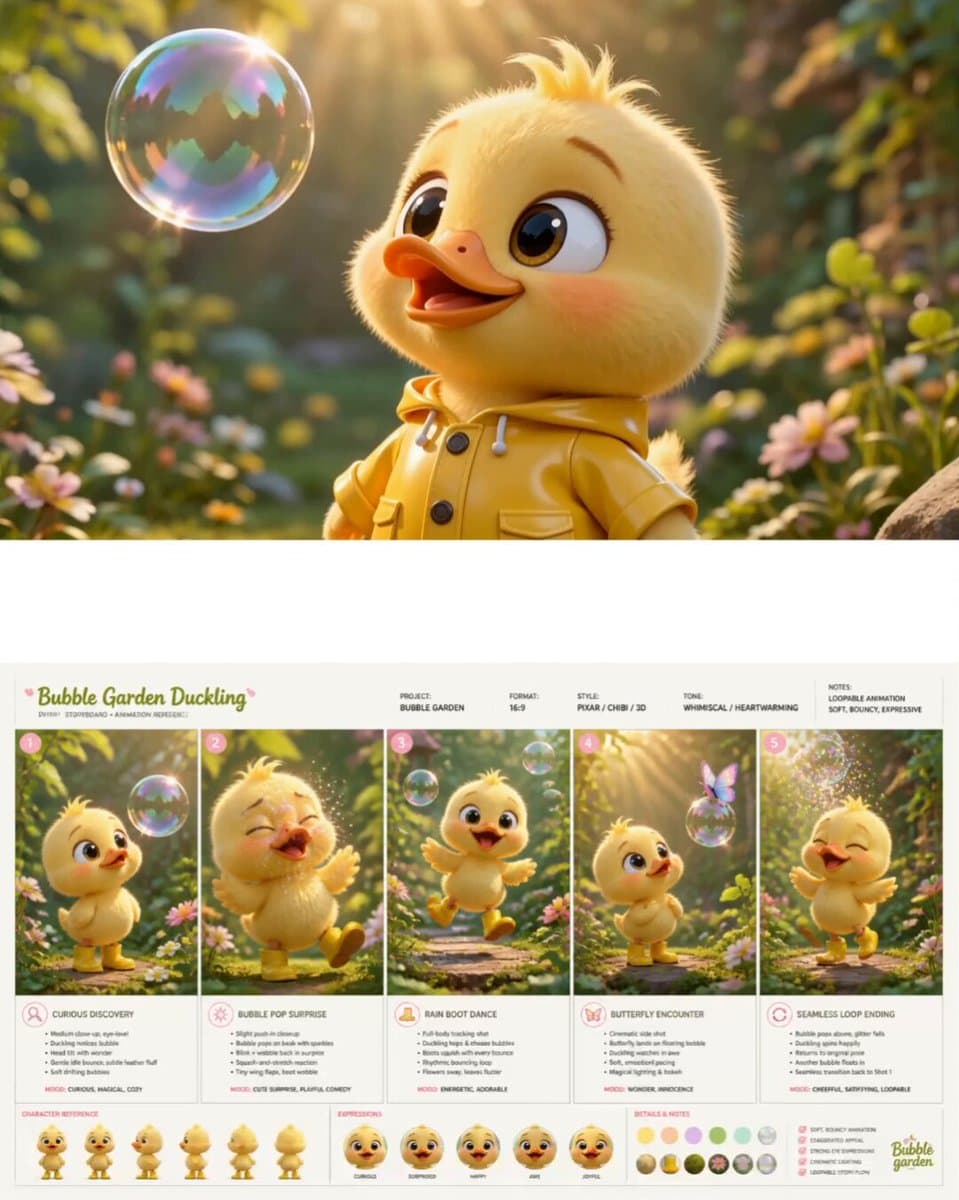 Pixar Style Chibi Duckling Garden Animation