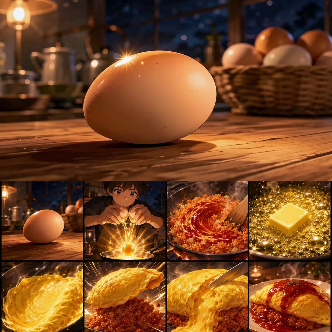 Cinematic Anime Omelet Cooking