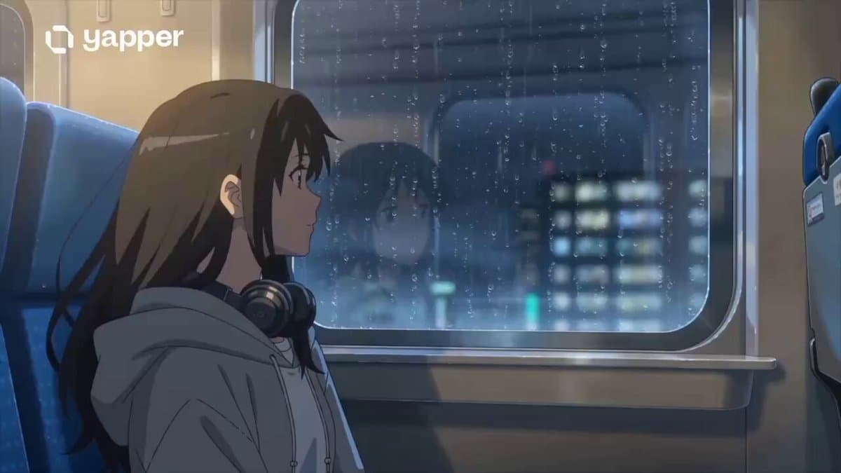 Anime Girl on Rainy Night Train
