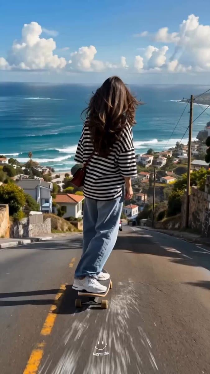 Coastal Downhill Skateboarding Chase
