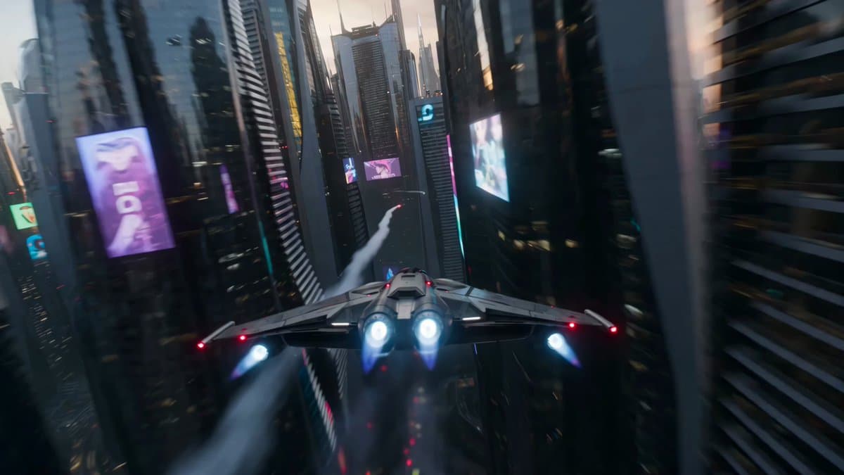 Futuristic Neon Megacity Aircraft Race