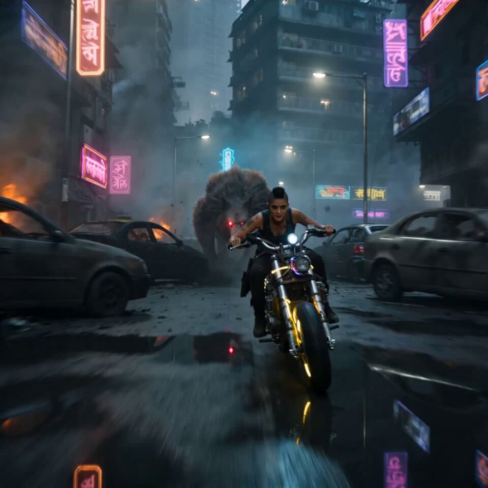 Cyberpunk Mumbai Werewolf Pursuit