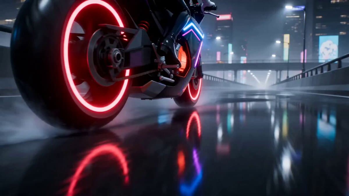 Cyberpunk Anime Motorcycle Battle Scene