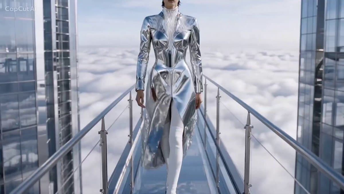 Cinematic High Fashion Runway Above Clouds