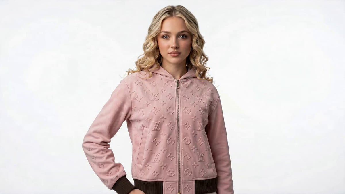 Luxury Pink Suede Hoodie Fashion Commercial