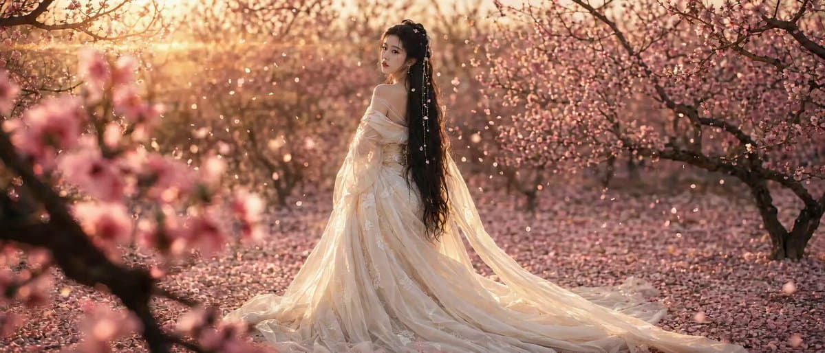 Peach Blossom Garden Melancholy Video Prompt