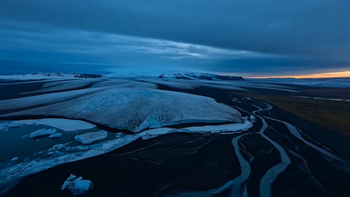 Cinematic Aerial Shot of Iceland Glaciers and Volcanoes