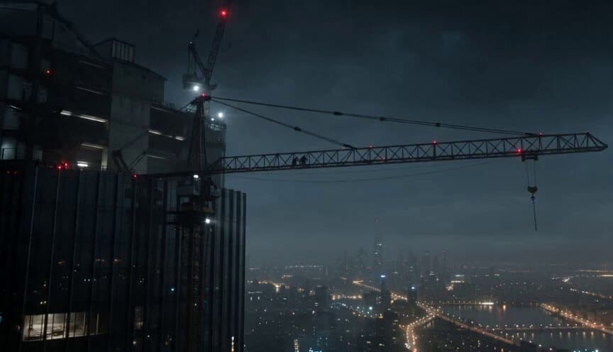 Futuristic Crane Chase Action Sequence