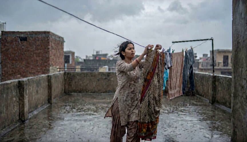 Indian Girl Rooftop Rain