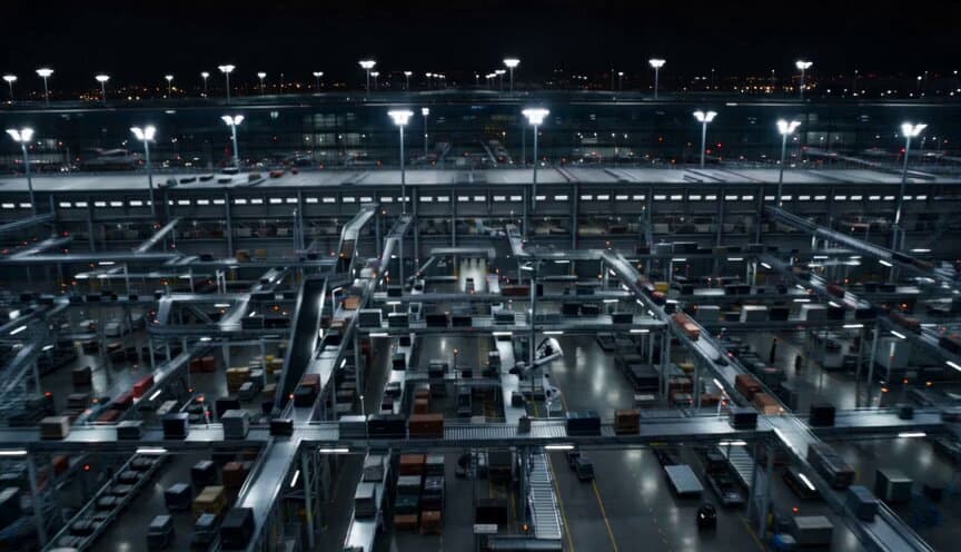 Futuristic Airport Cargo Chase Sequence