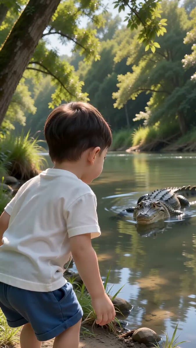 Boy and Crocodile Mud Encounter