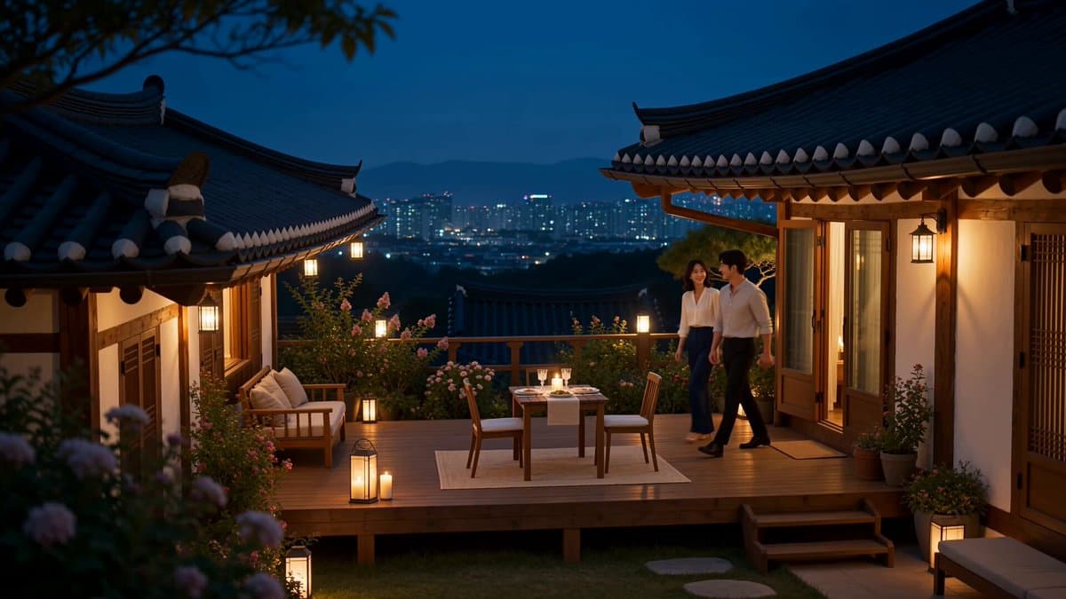 Romantic Korean Couple Courtyard Dinner