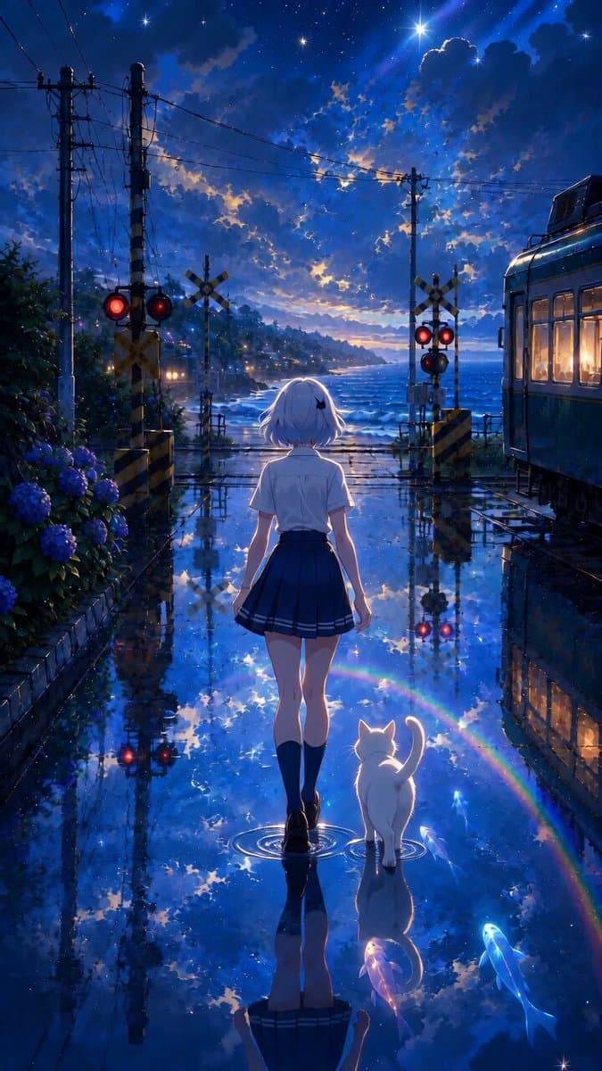 Cinematic Rainy Seaside Anime Scene