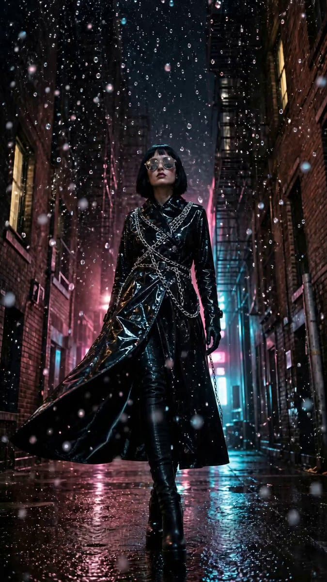 Surreal Nighttime Alley Rain Scene