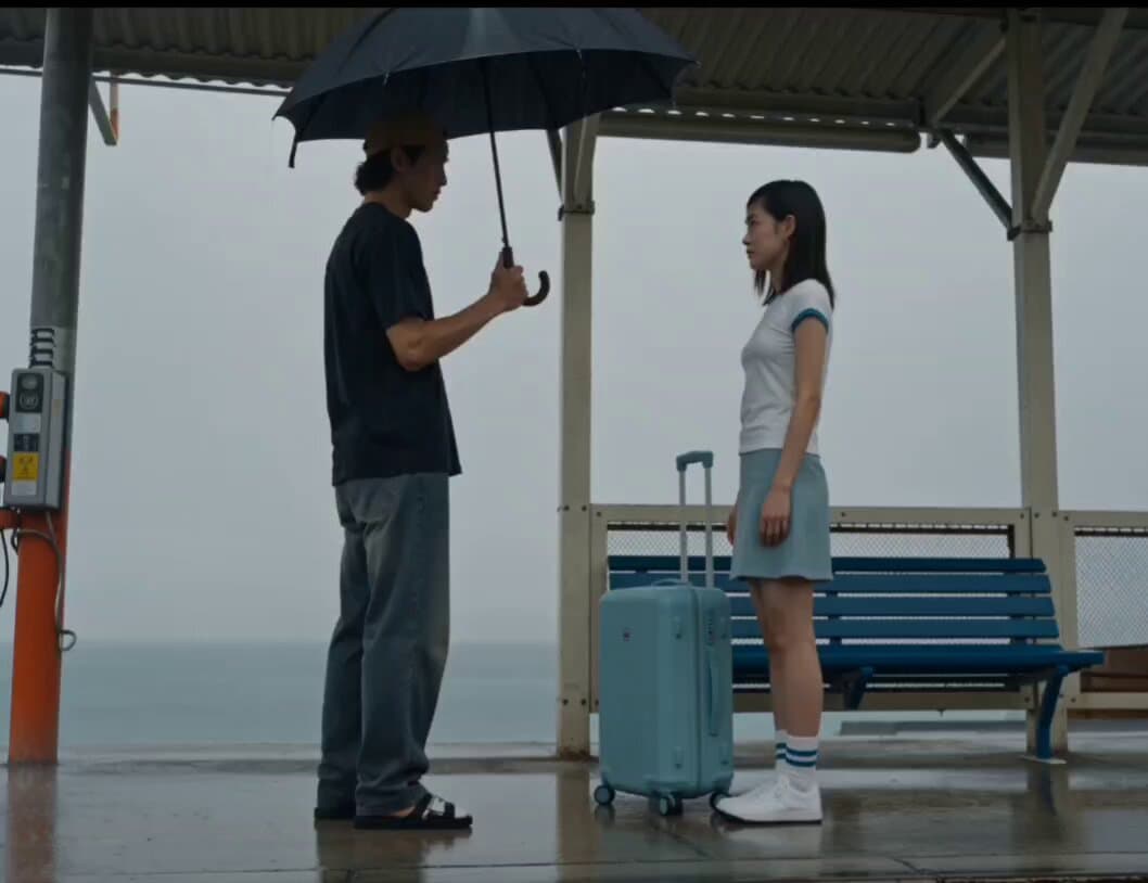 Rainy Seaside Station Goodbye Video Prompt