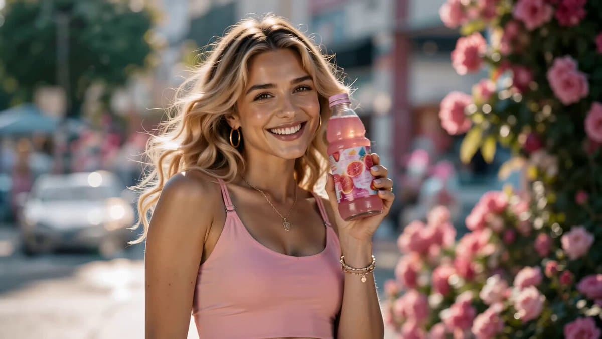 Pink Berry Juice Beverage Commercial Video Prompt