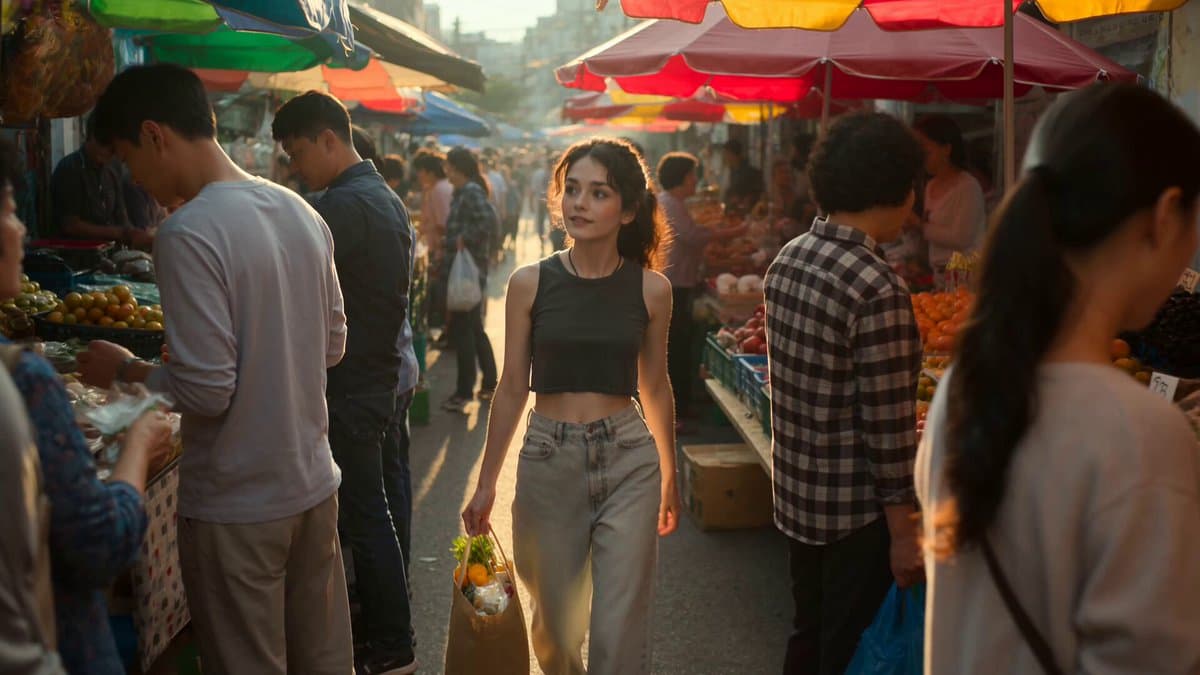 Korean Woman Market Walk