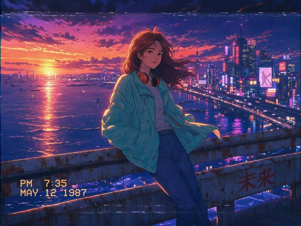 1980s Retro Anime City Sunset