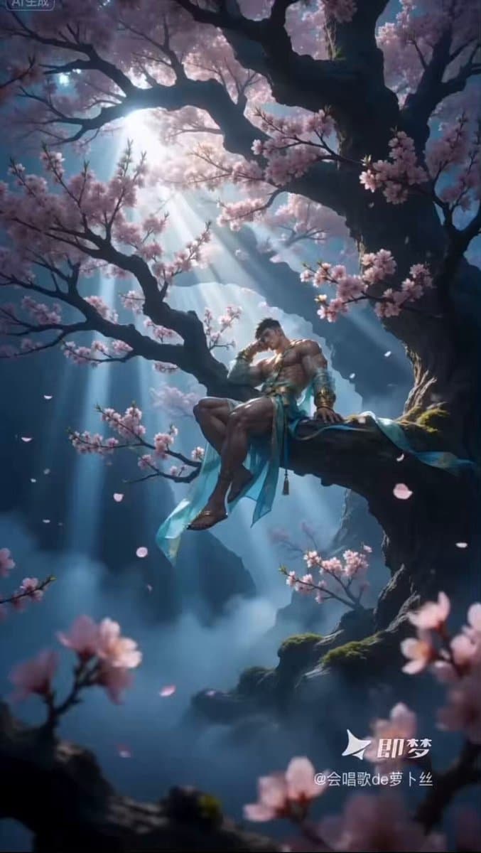 Ethereal Xianxia Immortal resting by Ancient Tree