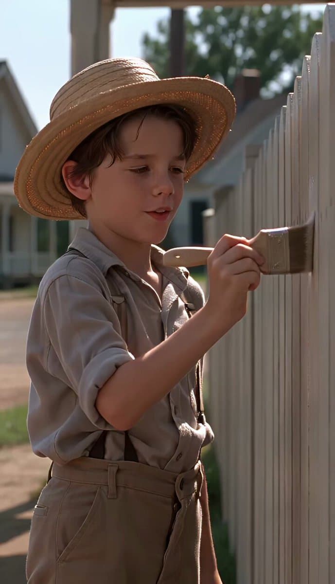 Tom Sawyer Fence Painting Scene