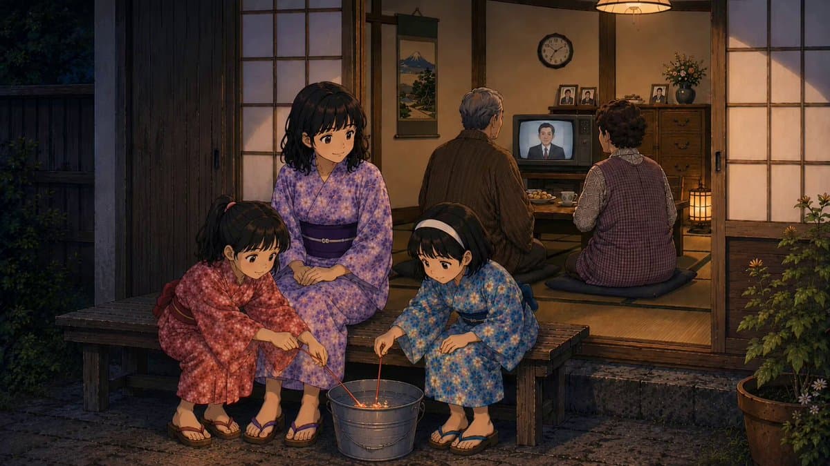 Retro Japanese Family Home Scene