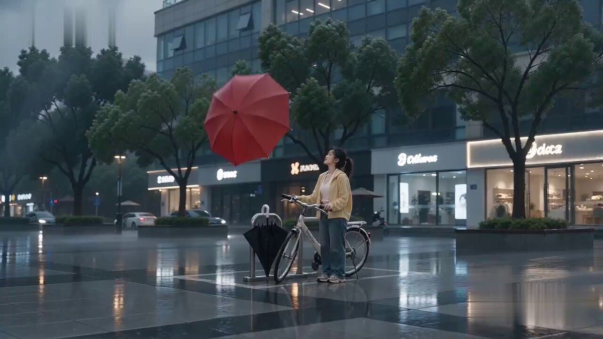 Flying Umbrella Array Cinematic Comedy Prompt