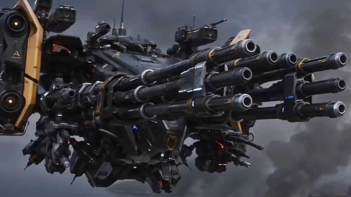 Futuristic Military Gunship Combat Scene