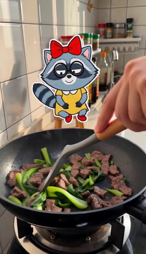 Cooking Vlog with 2D Sticker Raccoon
