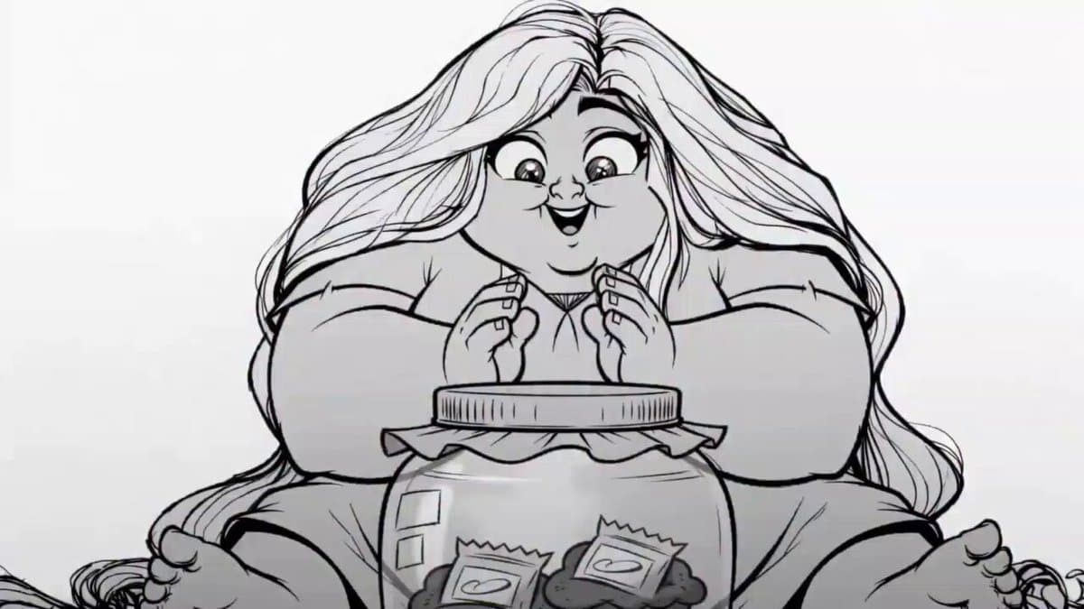 2D Line Art Girl Candy Jar Animation