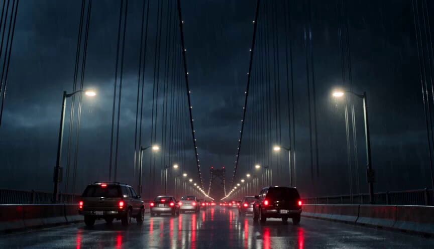 Rainy Bridge Cable Snap Action