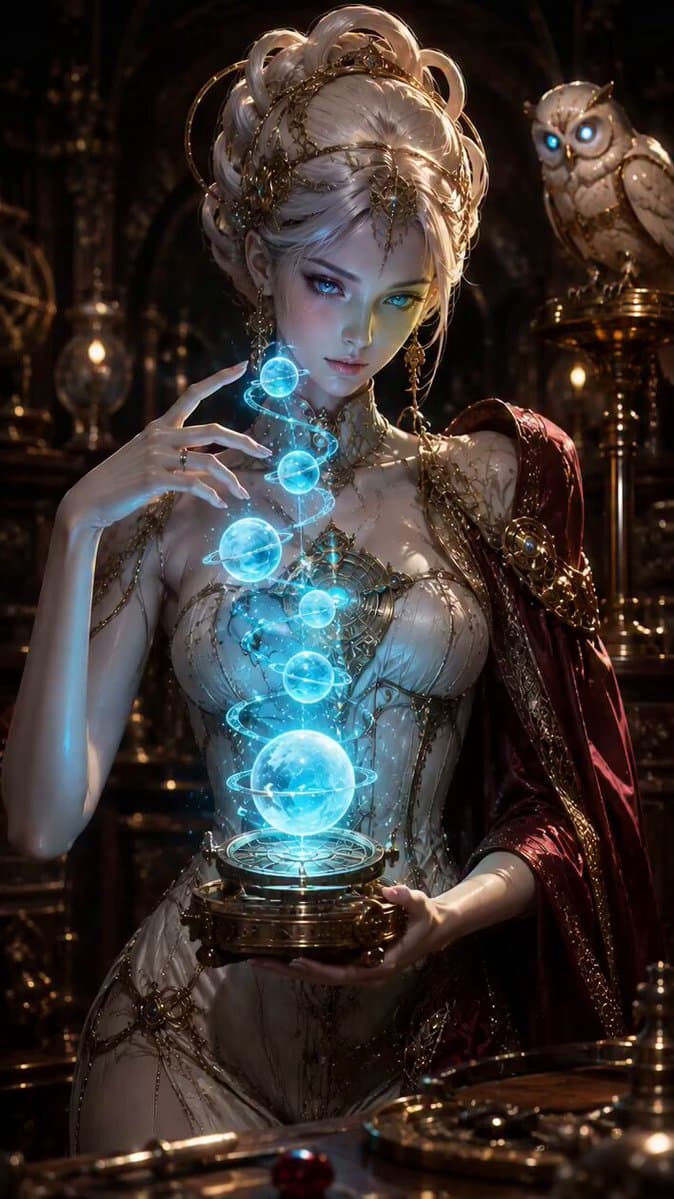 Fantasy Enchantress and Mechanical Owl