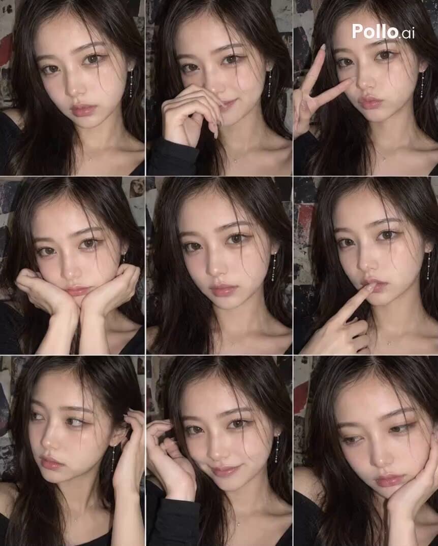 9-Panel Japanese Woman Photo Collage