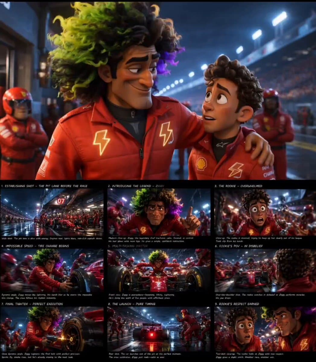 Pixar Style F1 Pit Lane Scene