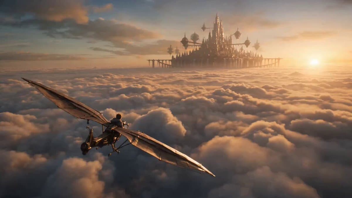 Cinematic Sky Fantasy Glider Scene