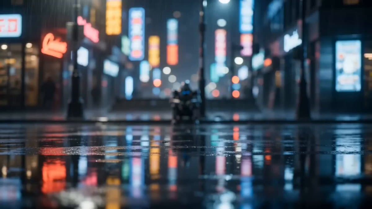 Robot and Boy Rainy Neon Street