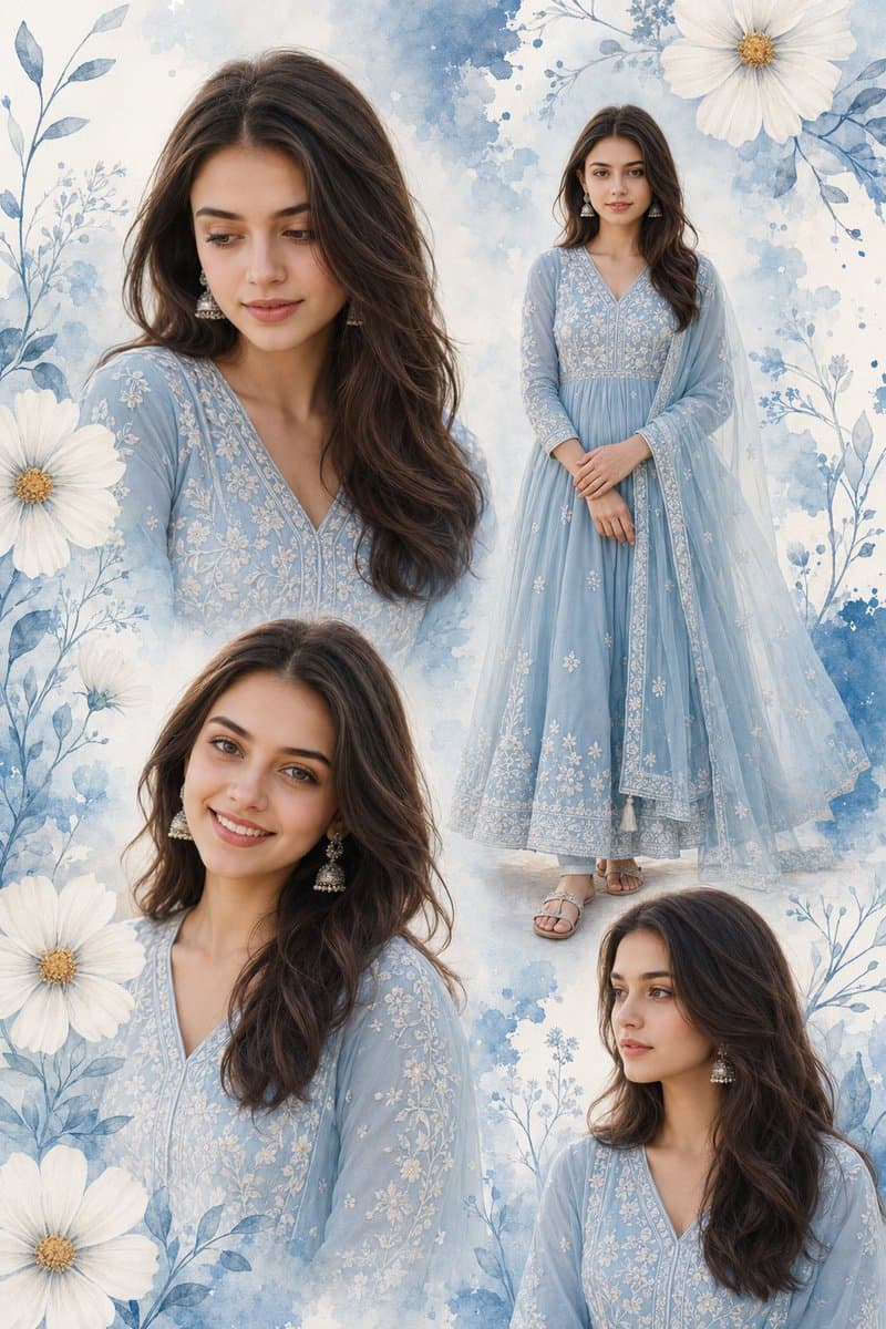 Indian Woman Anarkali Suit Collage