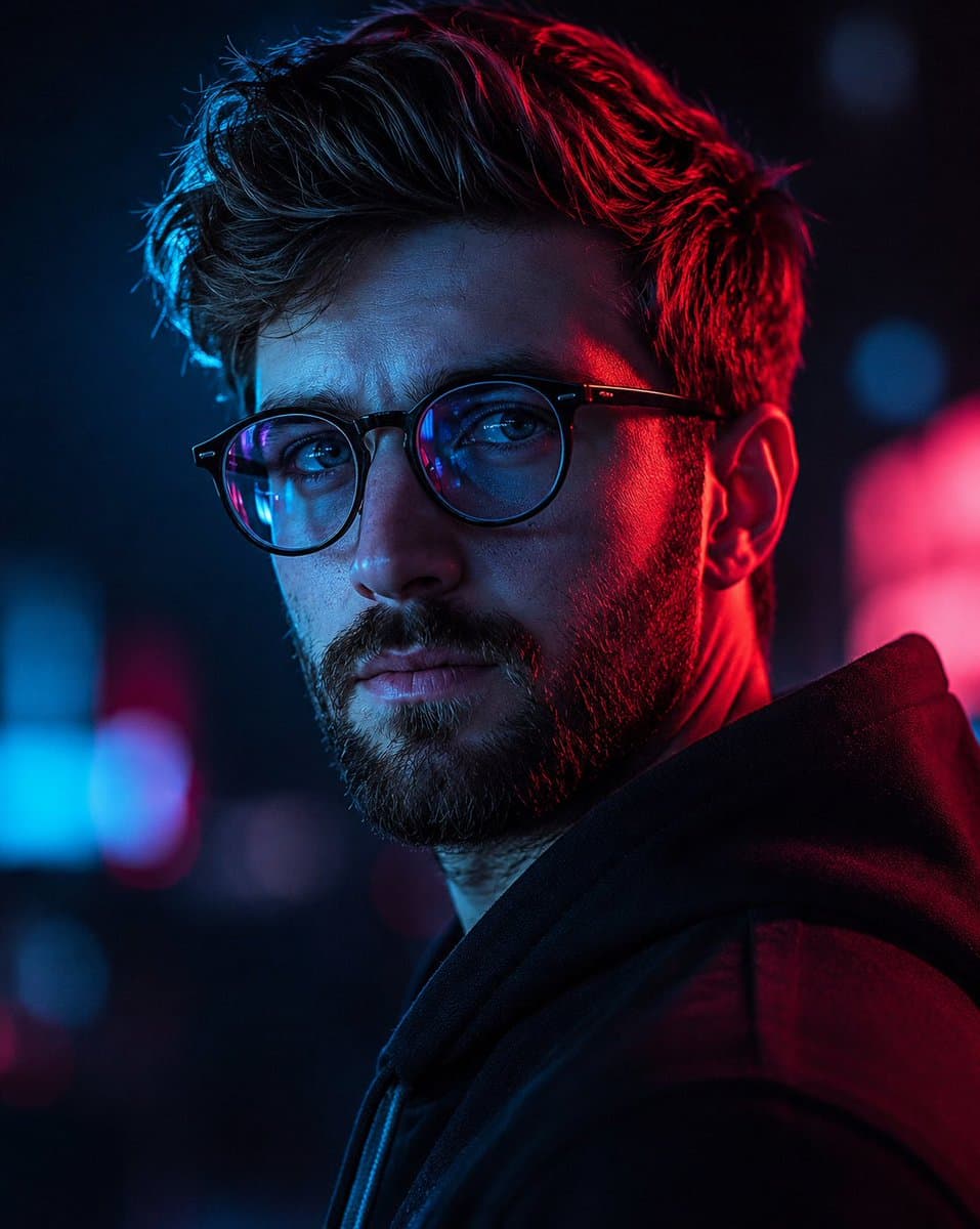 Cyberpunk Male Portrait with Neon Lighting