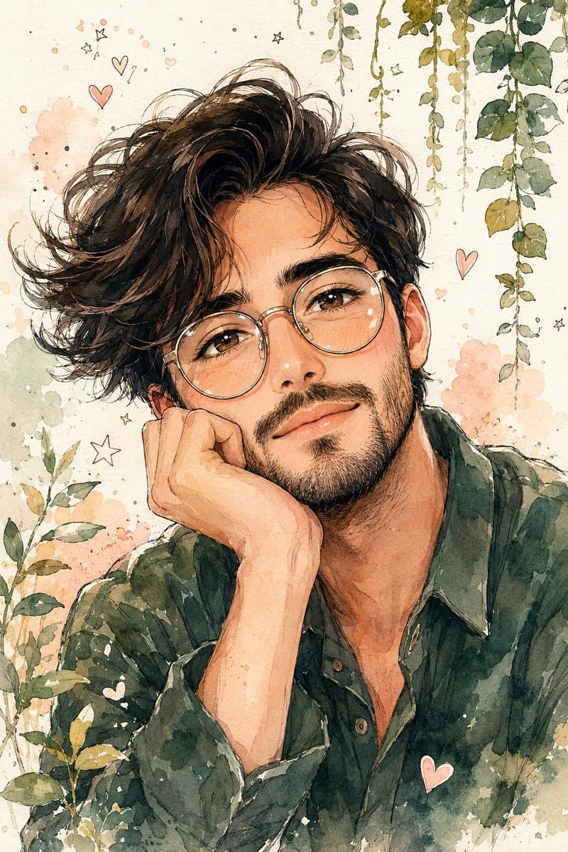 Watercolor Anime Style Male Portrait